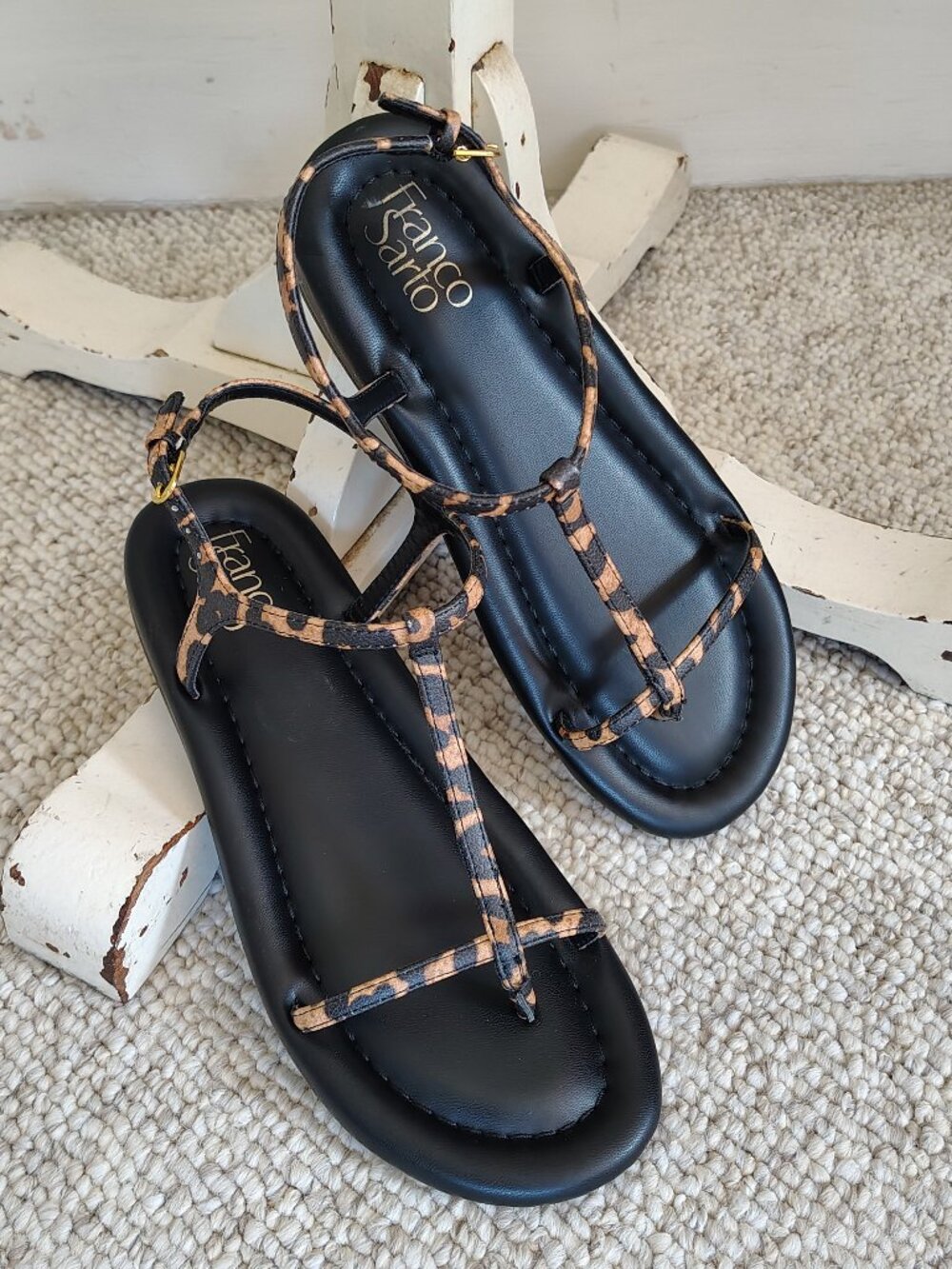 Franco Sarto Joela Leopard Print Sandals, Black/Brown, Size 8